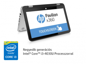 HP Pavilion X360 13-A100NH 13.3 HD Touch, Intel® Core™ i3 Processzor 4030U, 4GB DDR3L, 128GB M2 SSD, Intel® HD Graphics 4400, No ODD, 10/100 LAN, 802.11b/g/n, BT, HDMI, CR, 3cell, ezüst-metál, Win8.1
