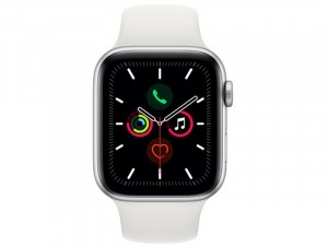 Apple Watch Series 5 GPS Okosóra 44mm Ezüst alumínium ház fehér sportszíjjal