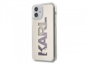 Apple iPhone 12 mini Karl Lagerfeld Liquid Glitter Karl feliratos Ezüst tok 