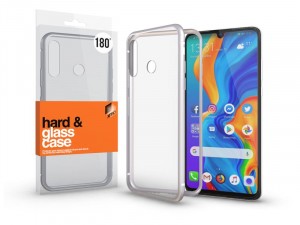 Huawei P30 Lite mágneses tok (180°) ezüst fém kerettel, átlátszó hátlapi üveggel