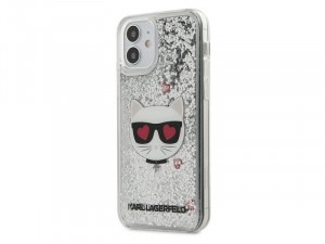 Apple iPhone 12 mini Karl Lagerfeld Liquid Glitter Macska mintás Ezüst tok