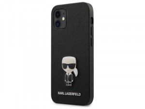 Apple iPhone 12 mini Karl Lagerfeld mintás, Dombornyomott, saffiano textúrás TPU Fekete tok 