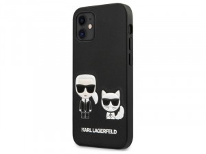 Apple iPhone 12 mini Karl Lagerfeld mintás, Dombornyomott Fekete vegán bőr tok
