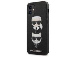 Apple iPhone 12 mini Karl Lagerfeld mintás, Dombornyomott , saffiano textúrás Fekete TPU tok