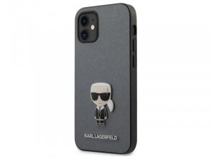 Apple iPhone 12 mini Karl Lagerfeld mintás, Dombornyomott, saffiano textúrás Szürke TPU tok