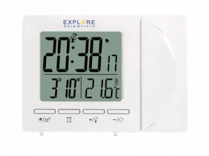 Explore Scientific RC digitális kivetítős óra beltéri hőmérséklettel, fehér