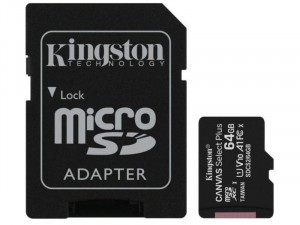 Kingston 64GB SD micro Canvas Select Plus (SDXC Class 10 A1) memória kártya adapterrel