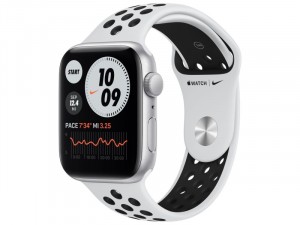Apple Watch Nike SE 2020 GPS 44mm Ezüst alumínium tok Fehér-Fekete Nike szíjjas Okosóra
