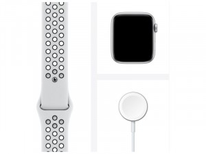 Apple Watch Nike SE 2020 GPS 44mm Ezüst alumínium tok Fehér-Fekete Nike szíjjas Okosóra