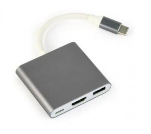 Gembird Cablexpert USB-C to HDMI + USB-C + USB-A szürke multi adapter