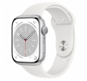 Apple Watch Series 8 GPS 45mm Ezüst Alumínium Ház Fehér Sportszíjjal