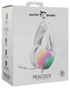 White Shark PEACOCK-W, GH-2444W, gamer fejhallgató, RGB, fehér, (3.5 Jack+USB)