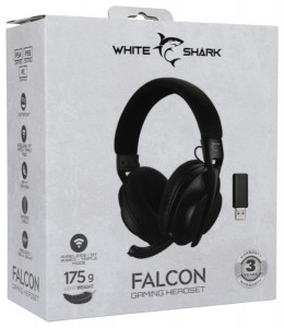 White Shark FALCON-B, GH-2441B, vezeték nélküli gamer fejhallgató, fekete