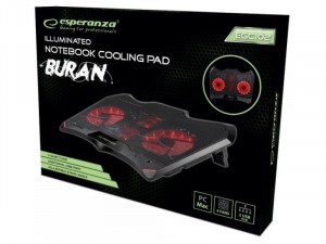 Esperanza Buran EGC102 notebook hűtőpad alátét, 4 ventillátorral, LED világítással, laptophoz