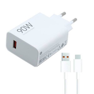 Xiaomi 90W HyperCharge Combo Type-A hálózati gyorstöltő adapter, fehér, USB-C kábellel