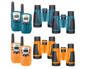 Levenhuk LabZZ WTT10 narancssárga walkie-talkie és kétszemes távcső készlet